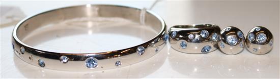 Yves St Laurent silver and topaz-set bangle with ring & stud earrings ensuite